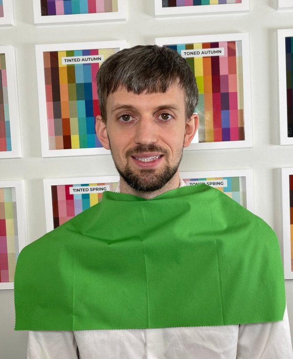 Before: the client in a bright green drape