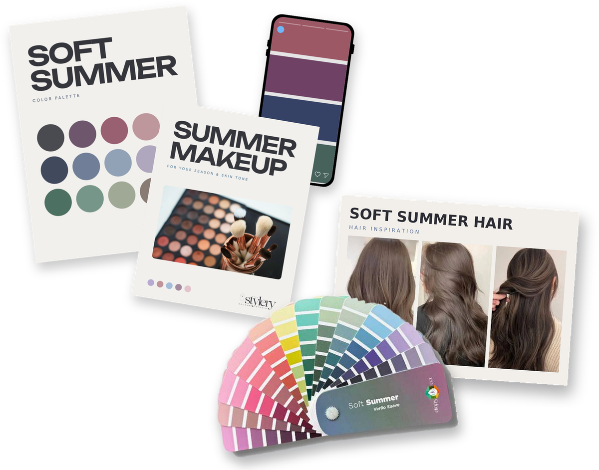 A Soft Summer color palette, makeup guide, digital swatches and swatch fan